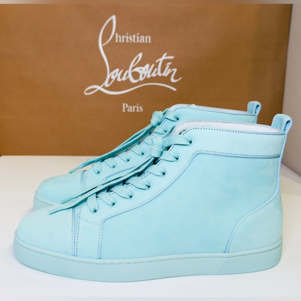 Christian Louboutin Louis Orlato High-top Men’s Sneakers Teal Suede/Velvet EU-44 - Picture 3 of 16